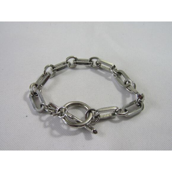 Silver Tone Chunky Chain Link Toggle Wrist Bracelet 6 3/4" Minimalist Neutral - Picture 1 of 4